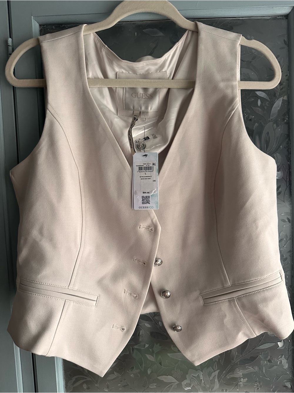 GUESS Cream Sleeveless Button-Front Vest